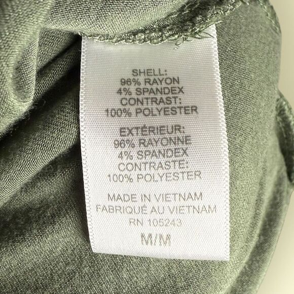 BOBEAU Olive Green Mixed Media V-neck Blouse with Roll-tab Sleeves | Size L - Picture 5 of 5